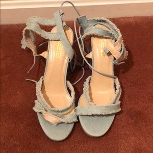 never worn denim chunky heels